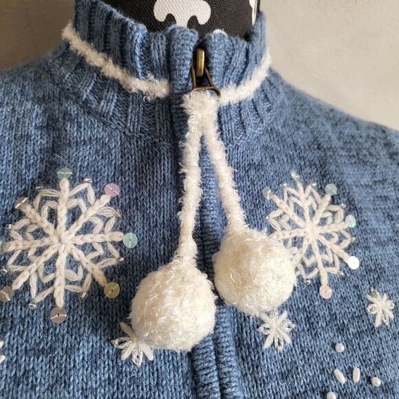 Breckenridge Blue Snowflake Embroidered Zip Vest Petite Large Rabbit Hair Wool - Picture 3 of 9